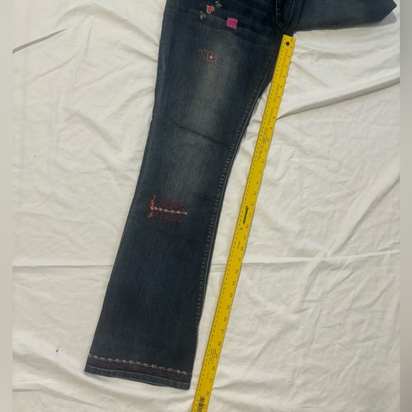 Express Women’s Stella Barely Boot Low Rise Embroidered Blue Jeans Size 10 Reg - Picture 5 of 8